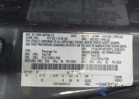 2015 Ford Focus Se from USA, damaged, VIN 1FADP3F25FL238253